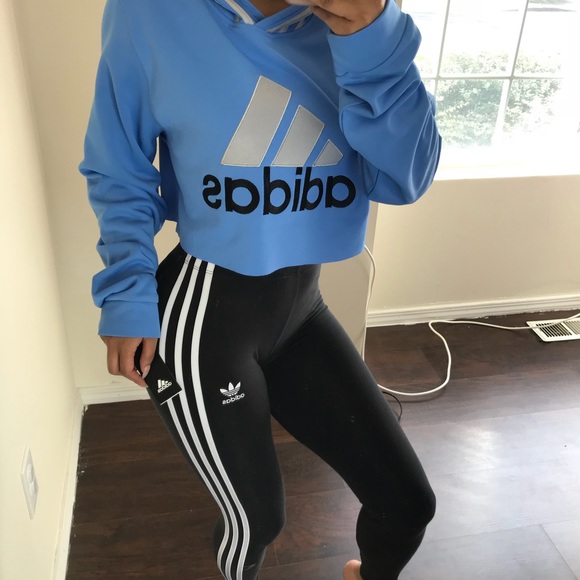 adidas Jackets & Blazers - Light blue adidas crop hoodie NWT